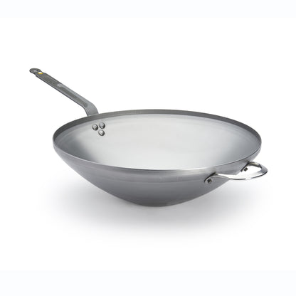 De Buyer Mineral B carbon steel wok, long handle