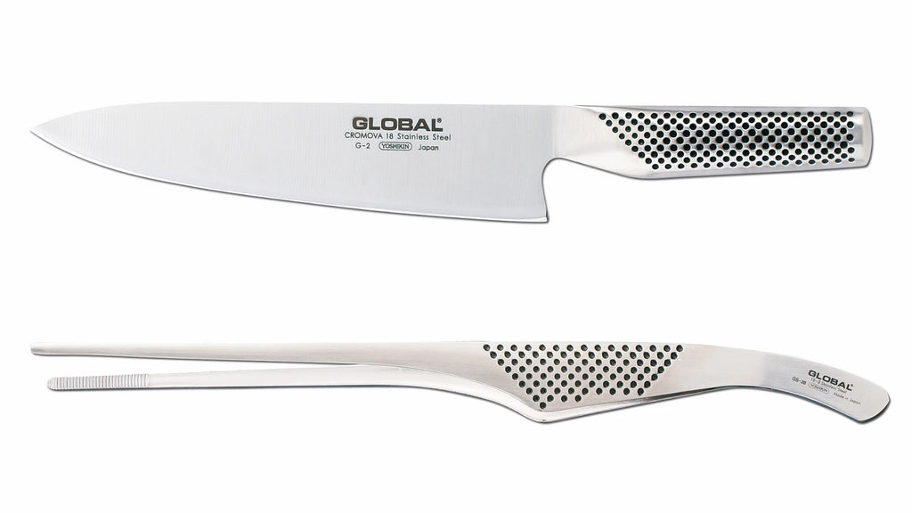 Global G-2 chef's knife 20 cm and cooking tongs