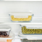 Pebbly rectangular glass container