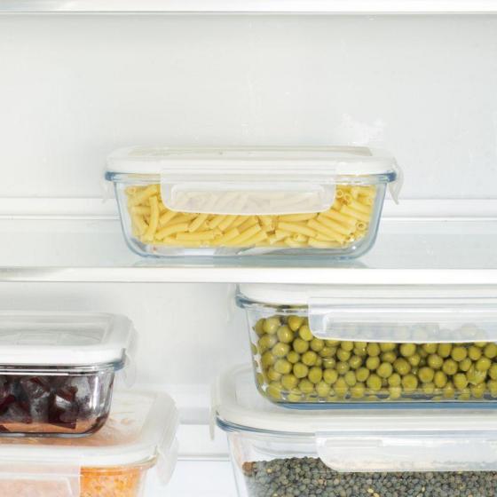 Pebbly rectangular glass container