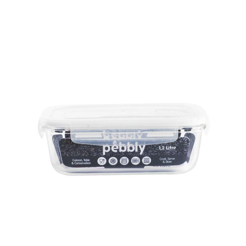 Pebbly rectangular glass container