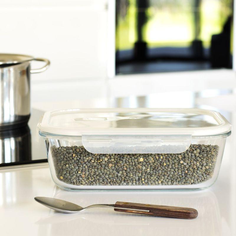 Pebbly rectangular glass container