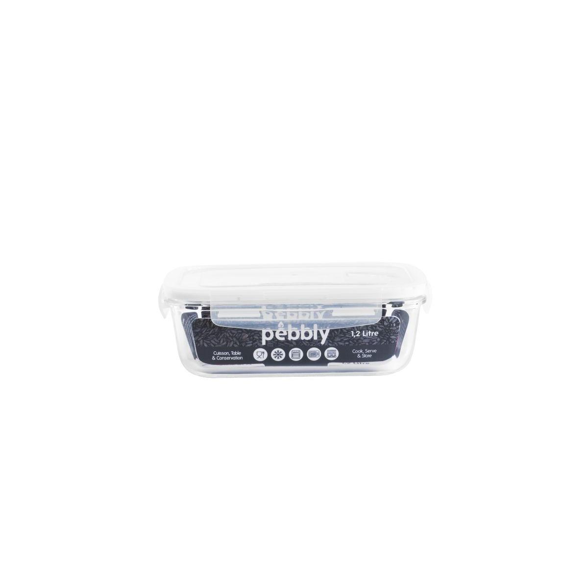 Pebbly rectangular glass container
