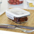 Pebbly rectangular glass container