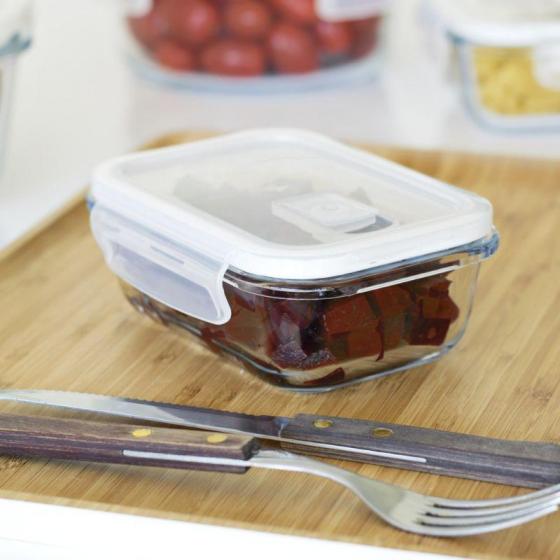 Pebbly rectangular glass container