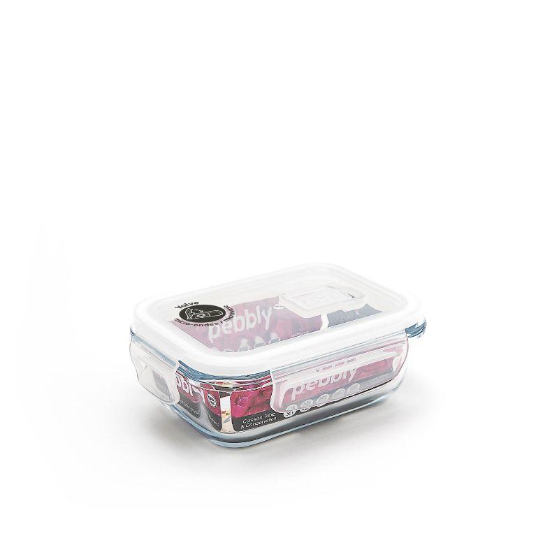 Pebbly rectangular glass container