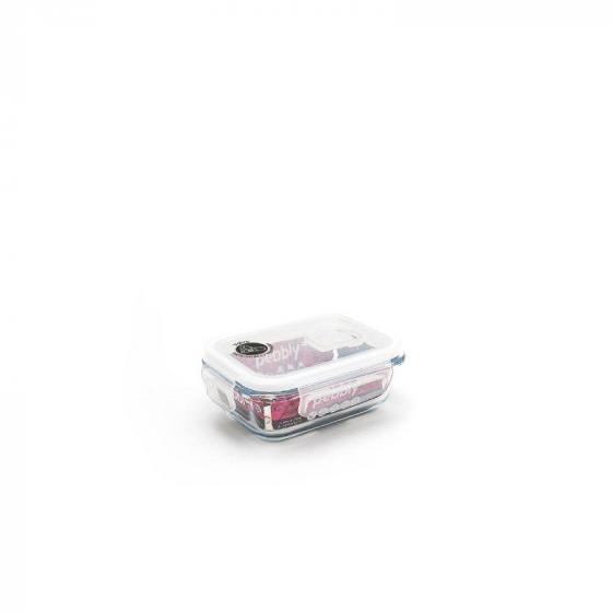 Pebbly rectangular glass container